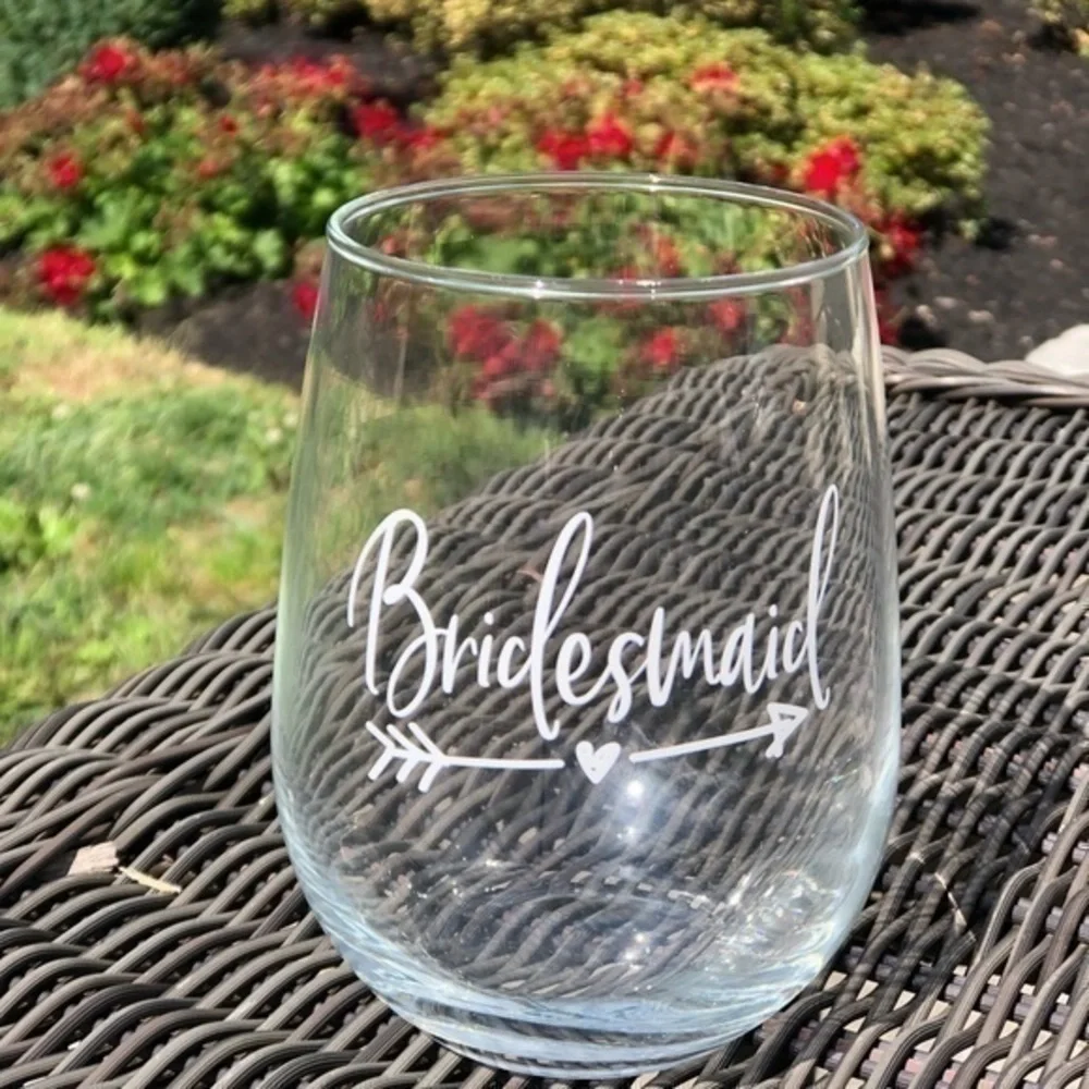 Bridesmaid stemless wine glass gift